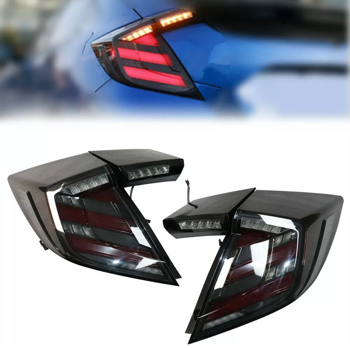 Smoked LED Tail Lights For Honda Civic 16-21 Hatchback / Type R